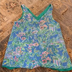 Lilly Pulitzer Blue and Green Floral Camisole Florin Reversible Tank